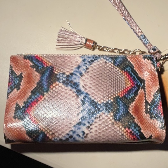 Brahmin Pink and Blue Snake Print Wristlet Bag. EUC - Picture 3 of 7